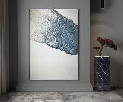 新中式蓝色肌理手绘装饰画3D模型下载